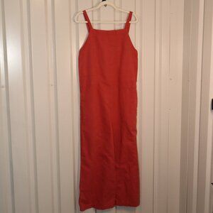 LACAUSA Womens Linen Cotten Rust Red Jumpsuit Back Button Sleeveless Size Med